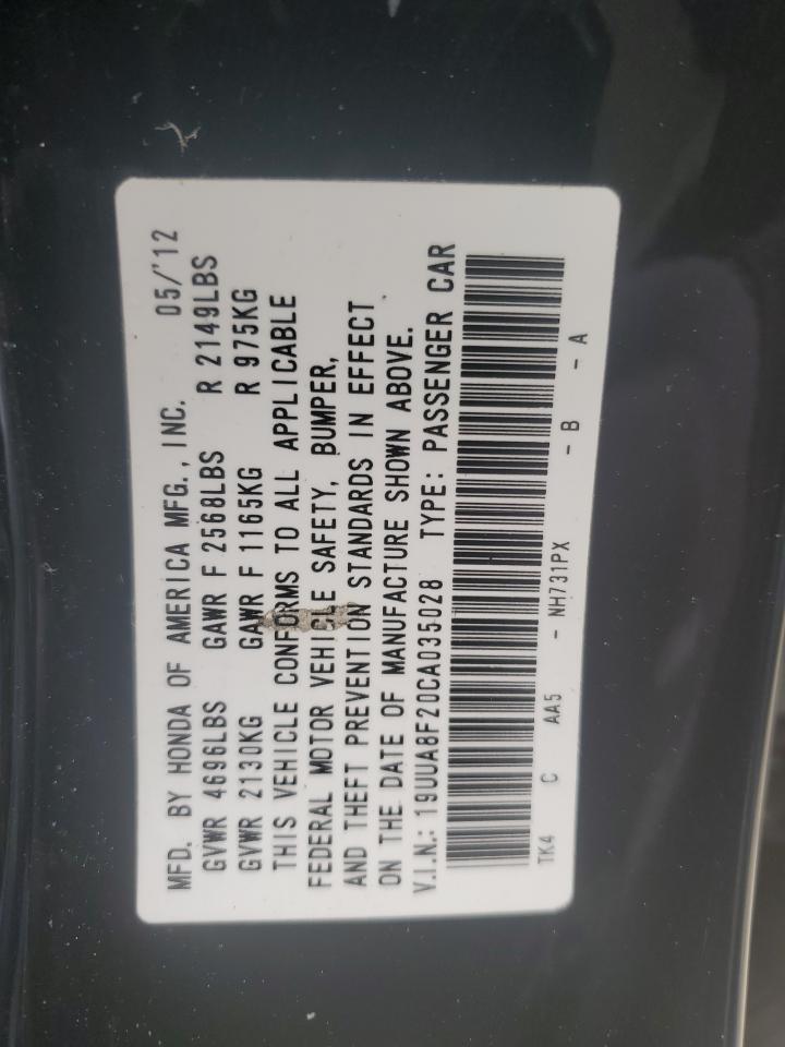 2012 Acura Tl VIN: 19UUA8F20CA035028 Lot: 44331885