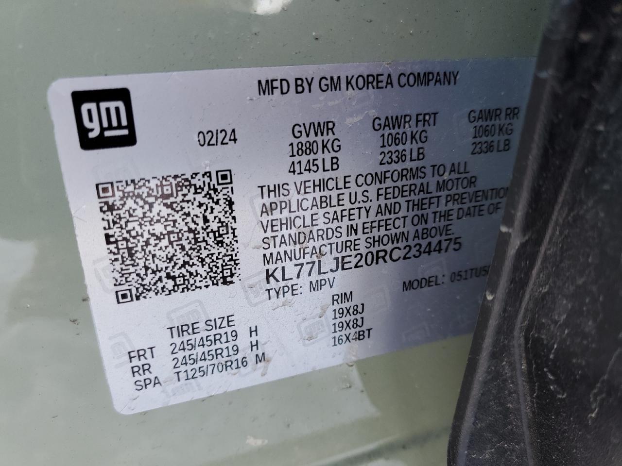 2024 Chevrolet Trax 2Rs VIN: KL77LJE20RC234475 Lot: 87656455