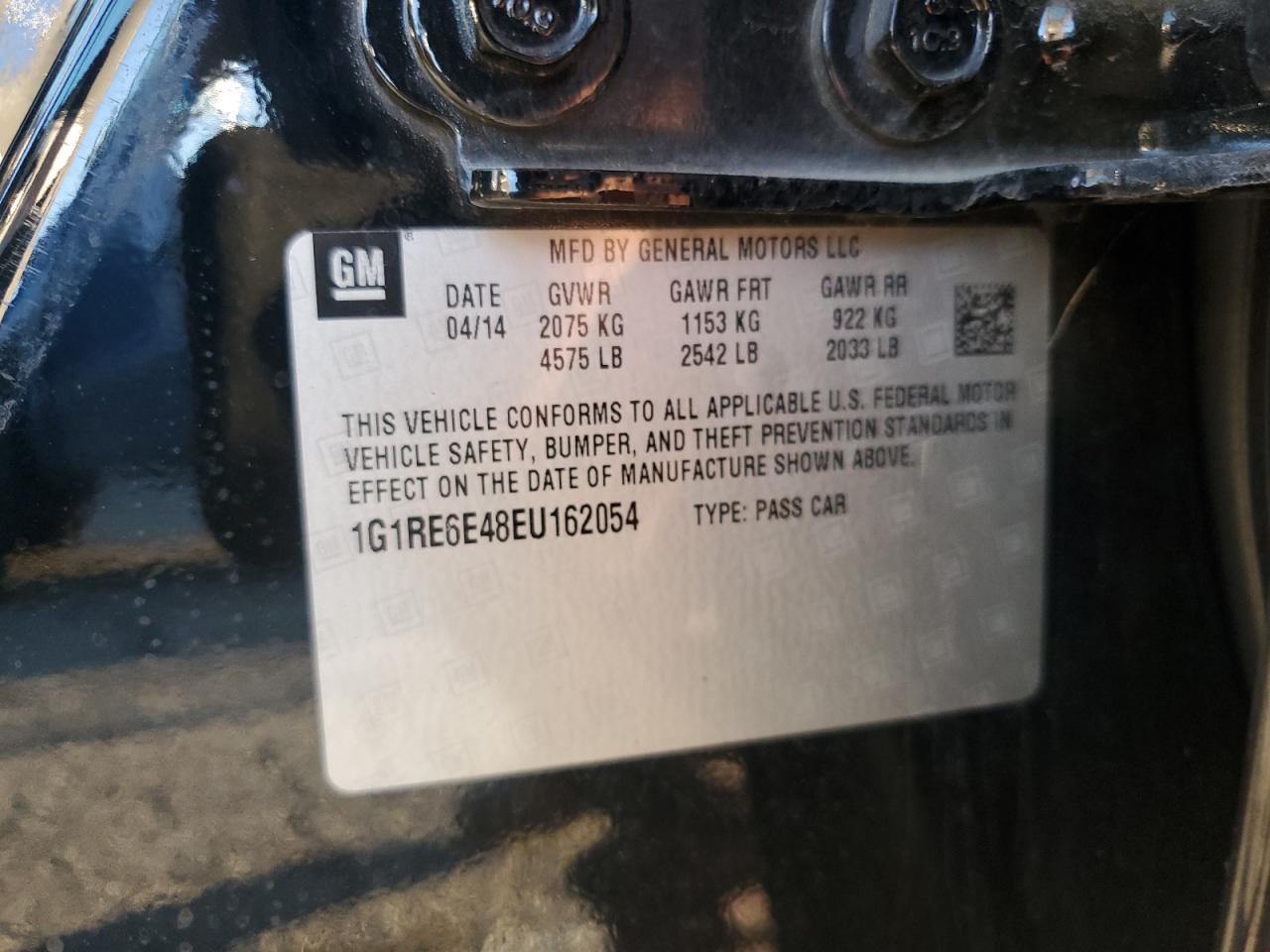 2014 Chevrolet Volt VIN: 1G1RE6E48EU162054 Lot: 43663195