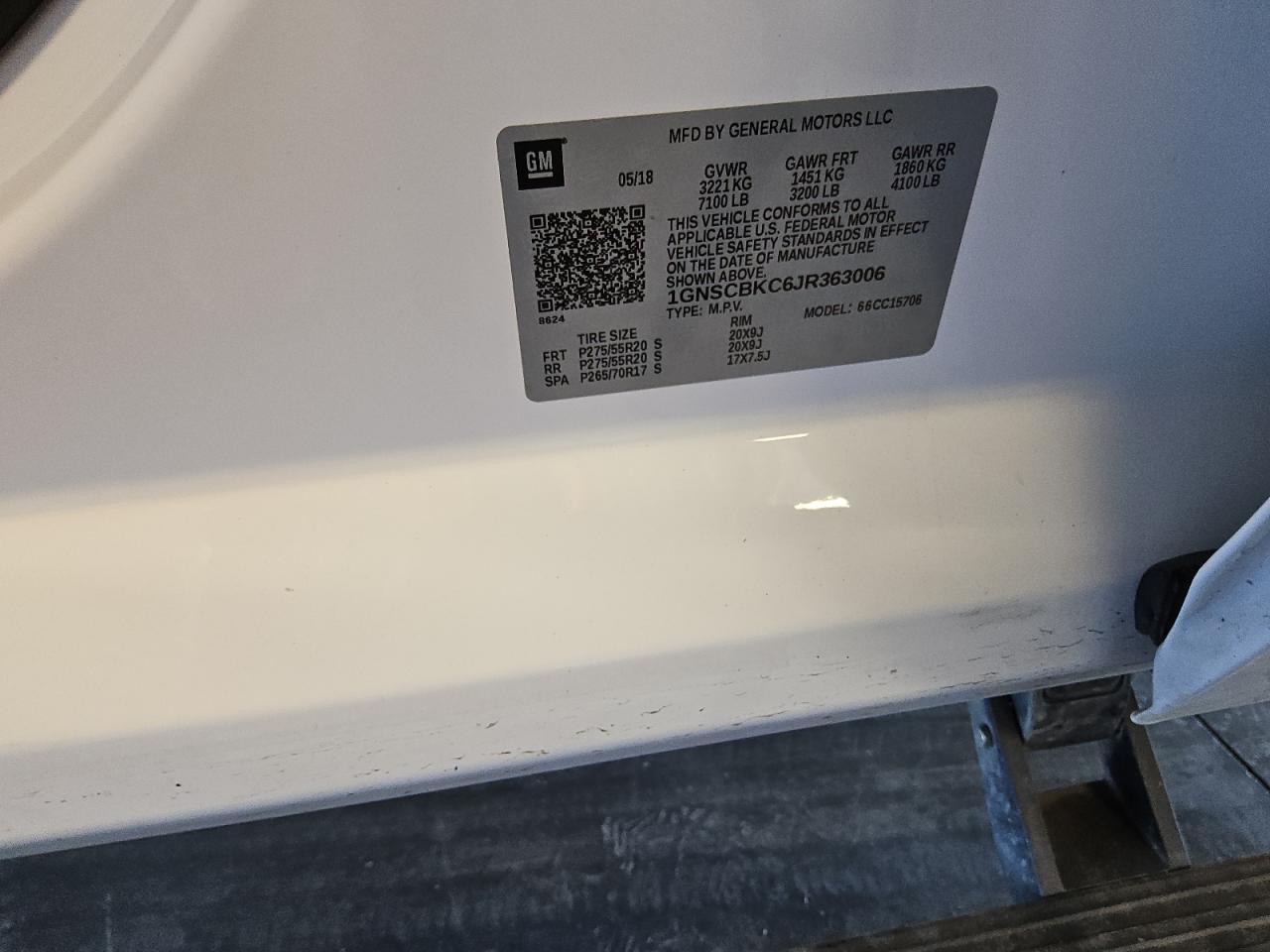 1GNSCBKC6JR363006 CHEVROLET TAHOE 2018