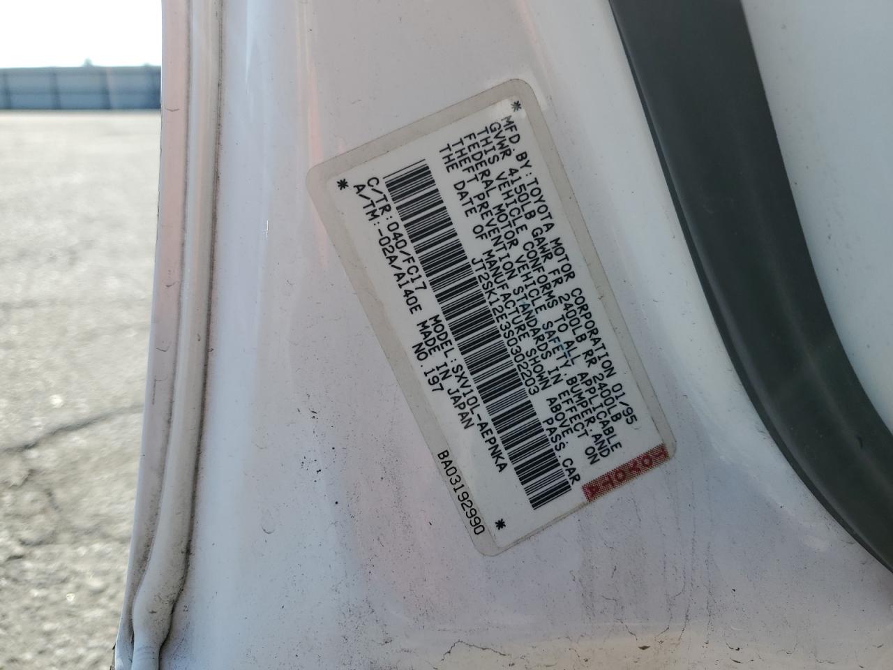 1995 Toyota Camry Le VIN: JT2SK12E3S0302203 Lot: 44819925