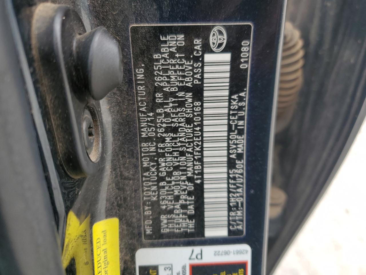 2014 Toyota Camry L VIN: 4T1BF1FK2EU410168 Lot: 44068355