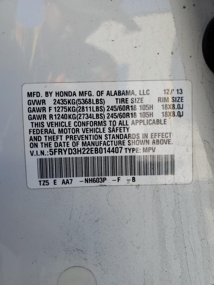 2014 Acura Mdx VIN: 5FRYD3H22EB014407 Lot: 46818645