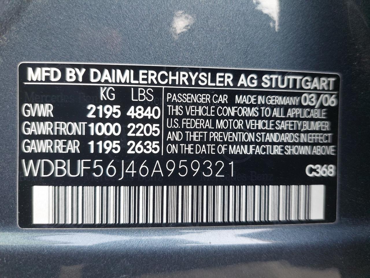 WDBUF56J46A959321 - 2006 Mercedes Benz E 350 - #46196855