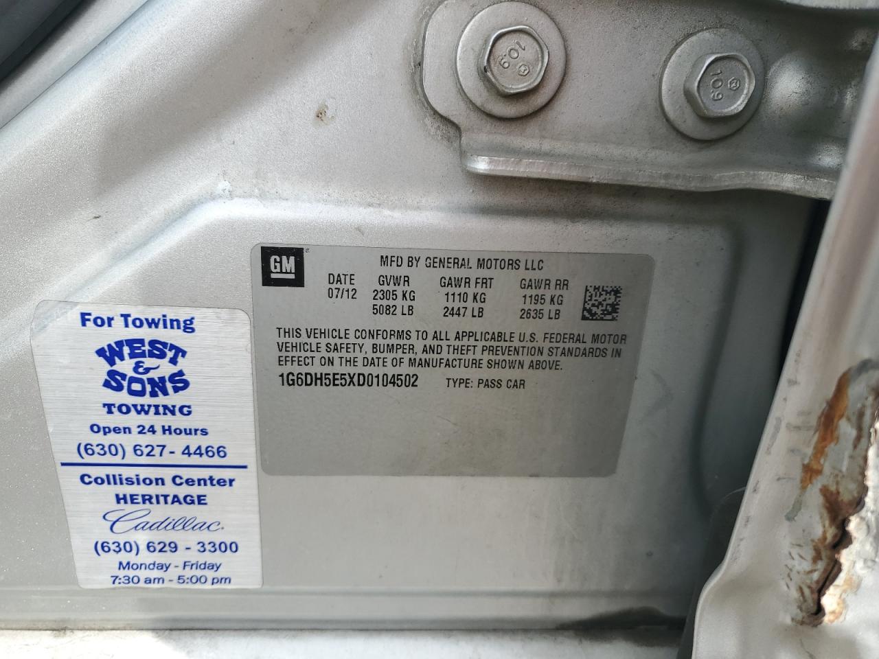 2013 Cadillac Cts Luxury Collection VIN: 1G6DH5E5XD0104502 Lot: 46933285