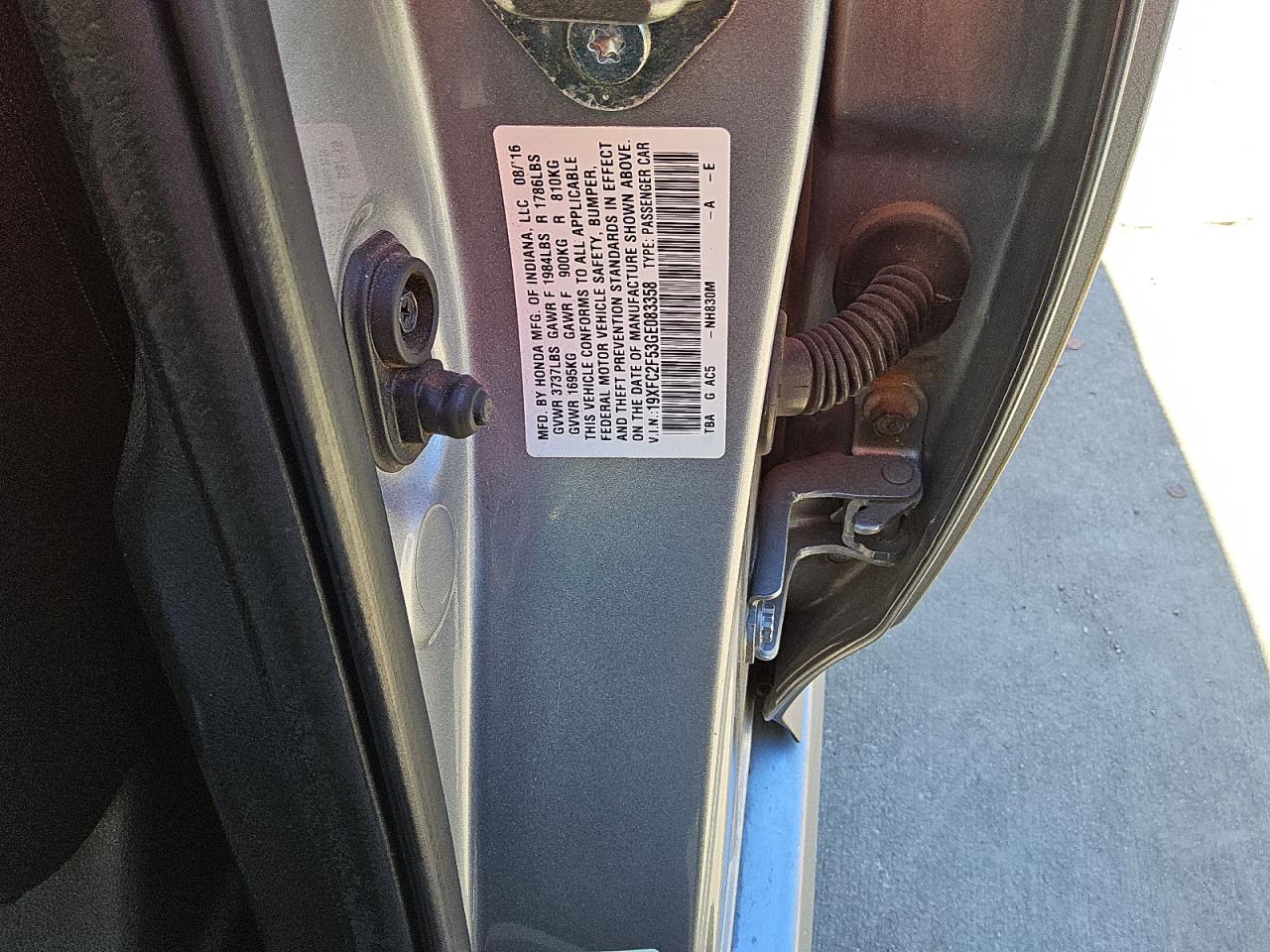 19XFC2F53GE083358 HONDA CIVIC 2016