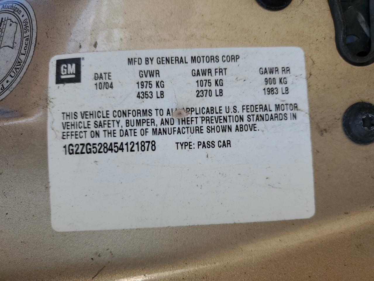 2005 Pontiac G6 VIN: 1G2ZG528454121878 Lot: 46087295