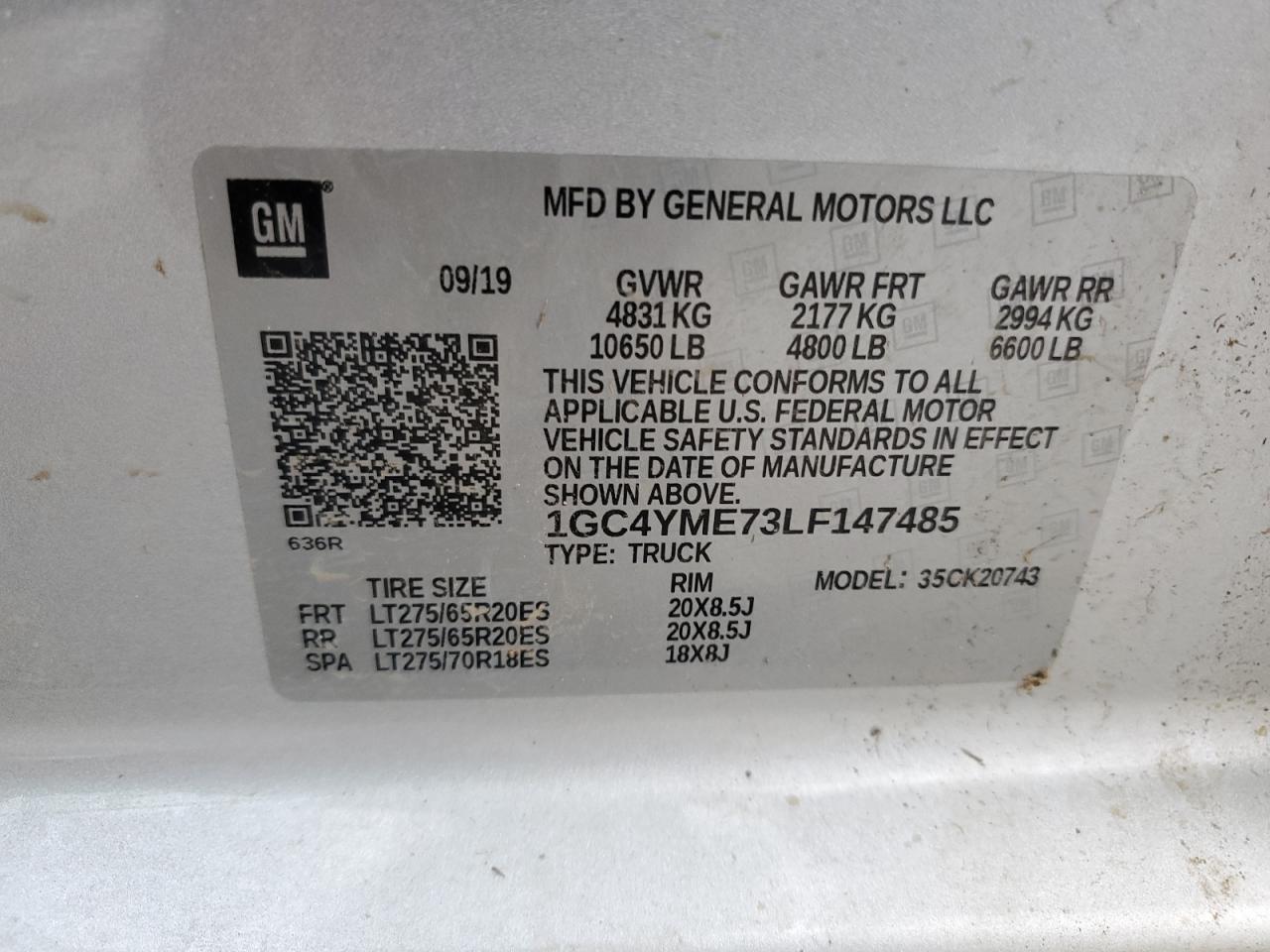 1GC4YME73LF147485 CHEVROLET ALL Models 2020