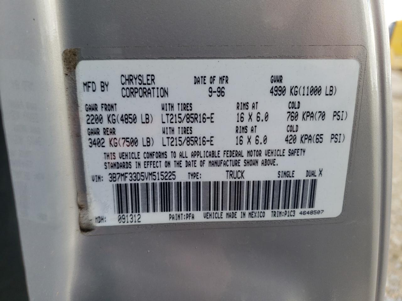 1997 Dodge Ram 3500 VIN: 3B7MF33D5VM515225 Lot: 47996814