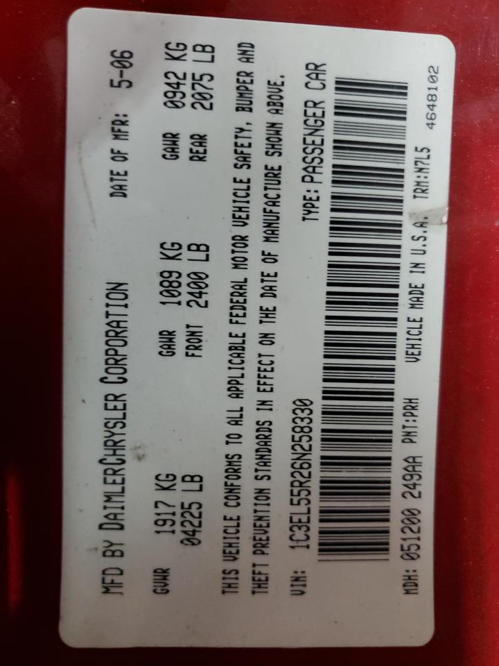 2006 Chrysler Sebring Touring VIN: 1C3EL55R26N258330 Lot: 46698065