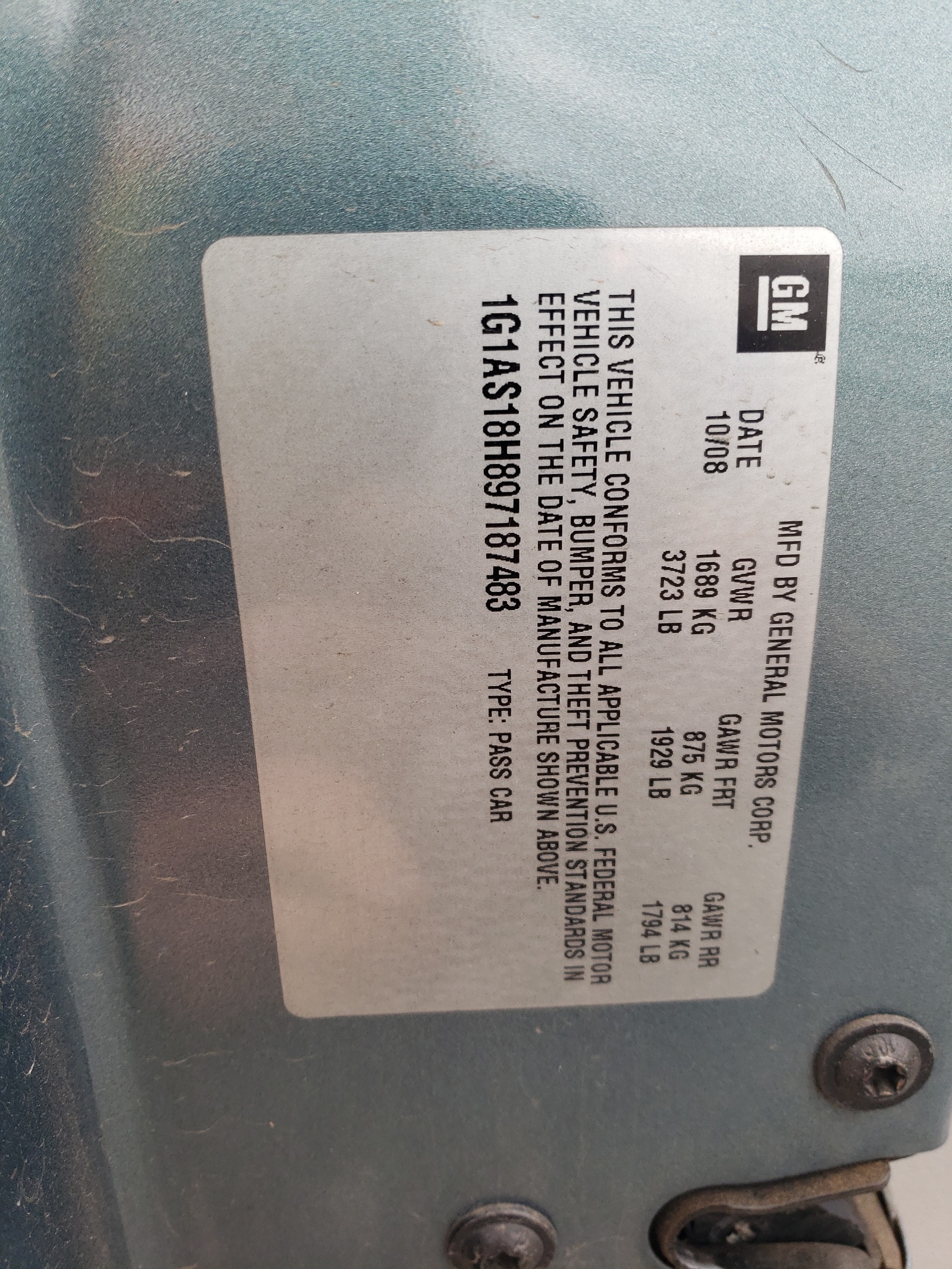 1G1AS18H897187483 2009 Chevrolet Cobalt Ls