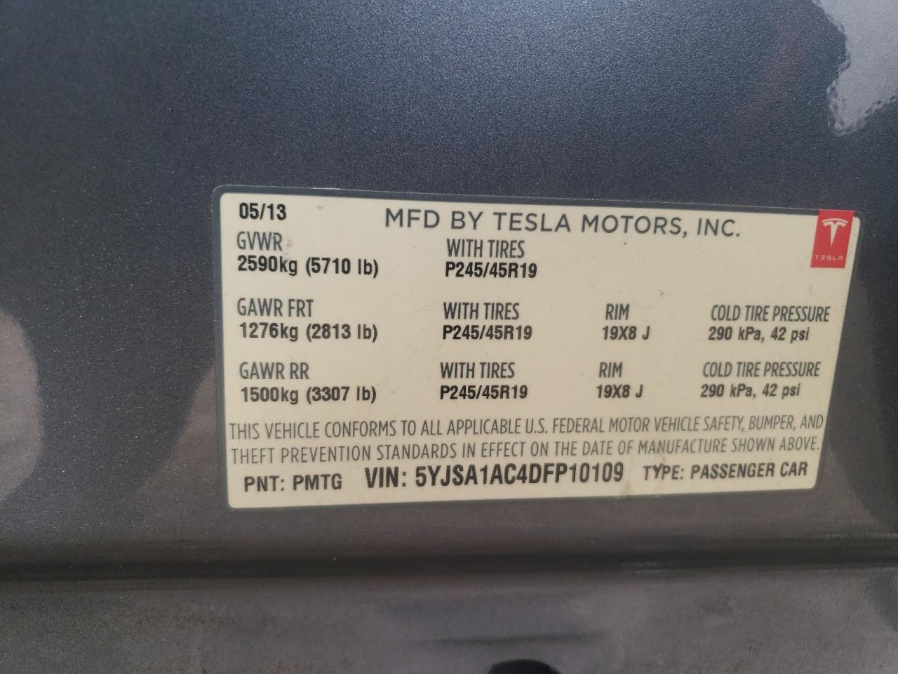 5YJSA1AC4DFP10109 2013 Tesla Model S