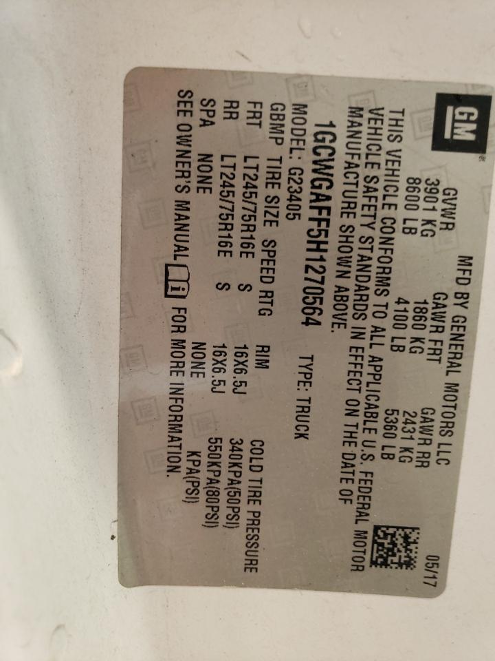 2017 Chevrolet Express G2500 VIN: 1GCWGAFF5H1270564 Lot: 47118984