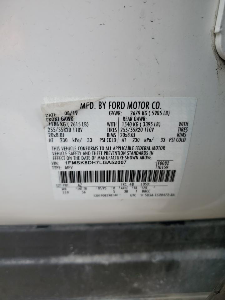 2020 Ford Explorer Xlt VIN: 1FMSK8DH7LGA52007 Lot: 47992924