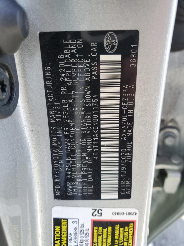 VIN 4T1T11AK0NU011754 2022 TOYOTA CAMRY no.12