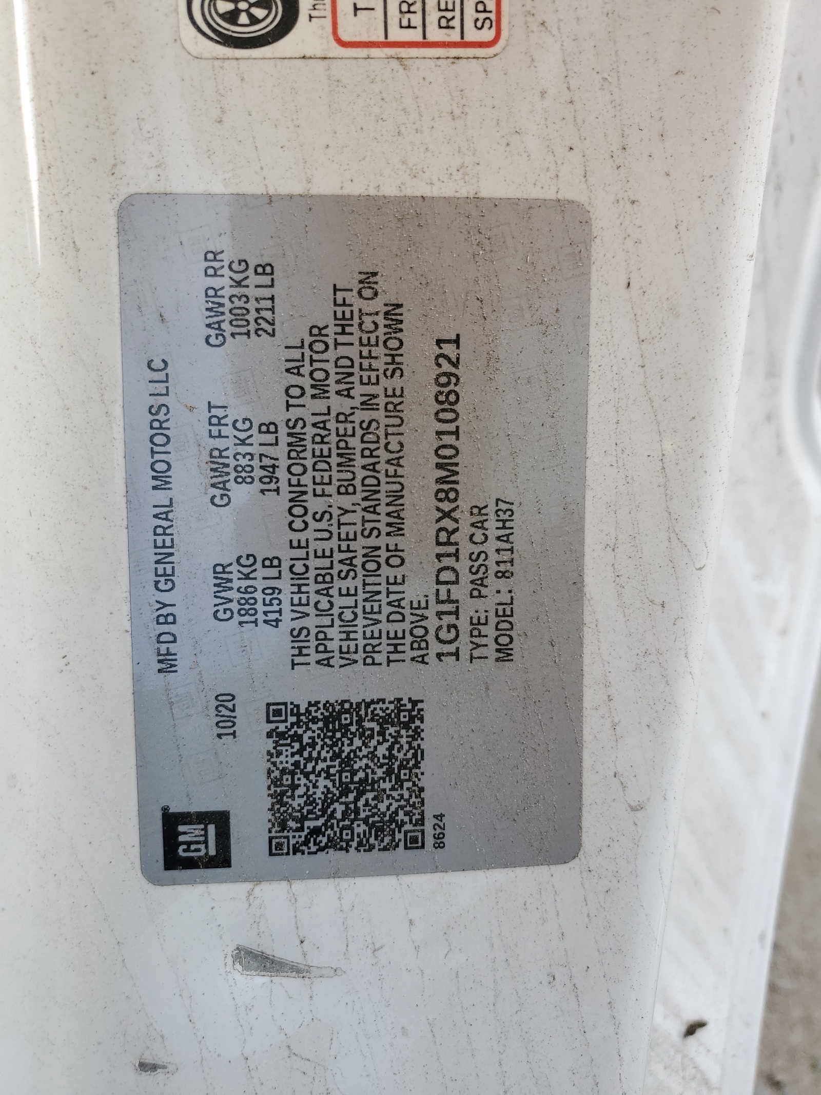 1G1FD1RX8M0108921 2021 Chevrolet Camaro Lt