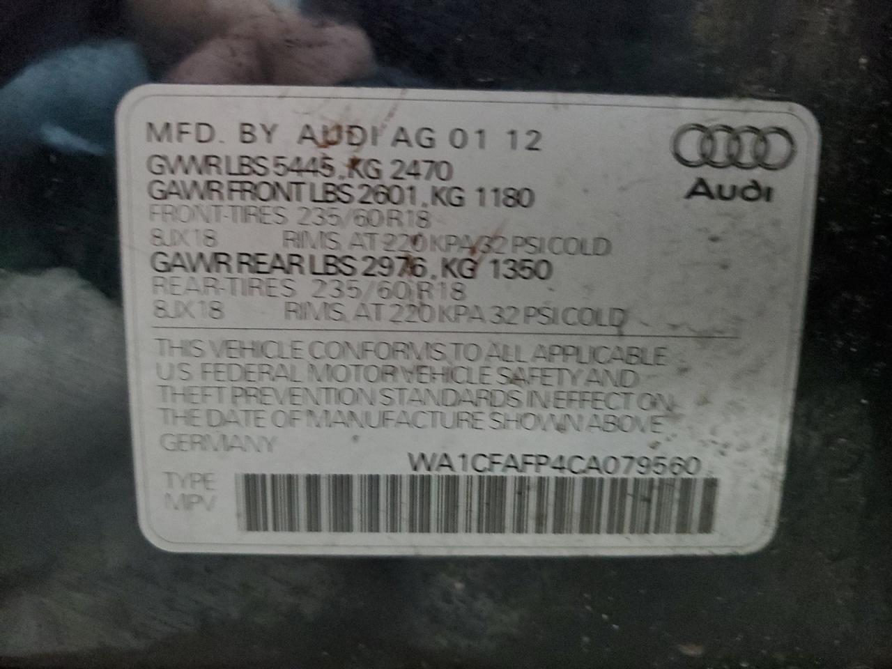 2012 Audi Q5 Premium VIN: WA1CFAFP4CA079560 Lot: 45697864