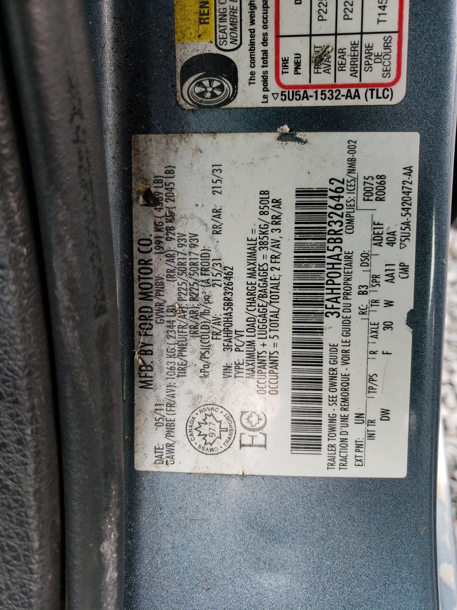 3FAHP0HA5BR326462 2011 Ford Fusion Se