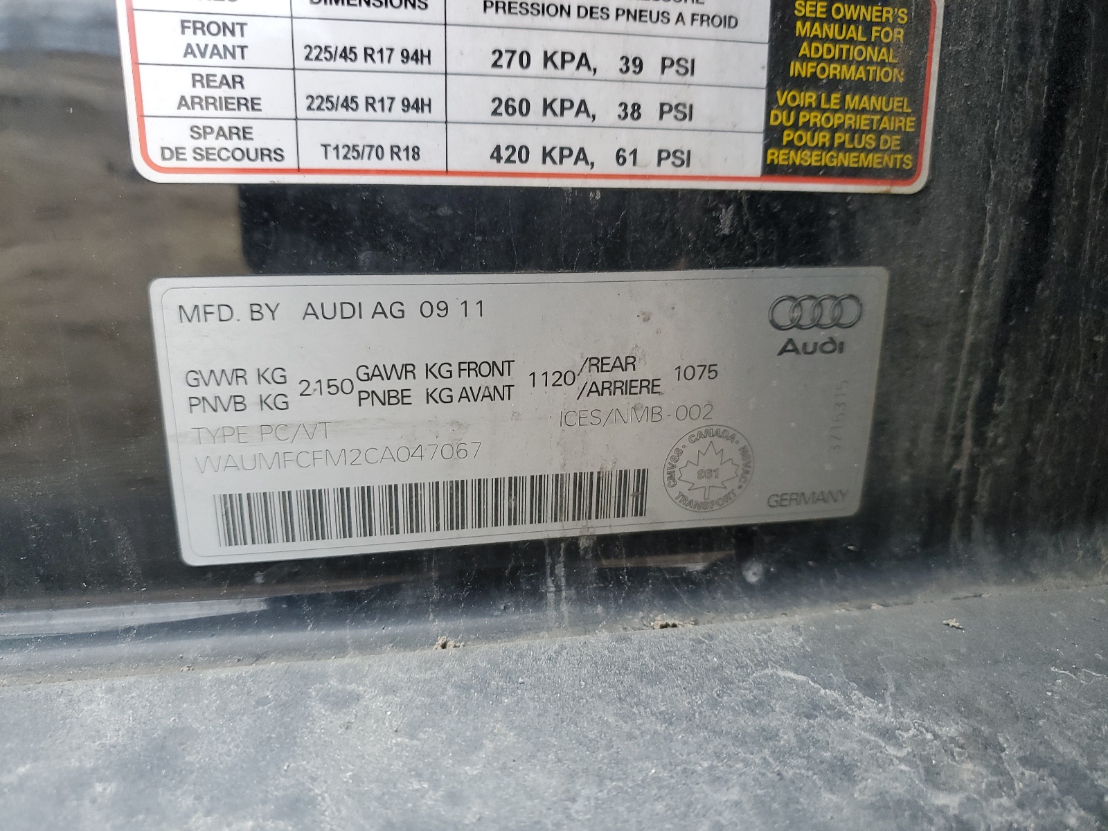 WAUMFCFM2CA047067 2012 Audi A3 Premium Plus