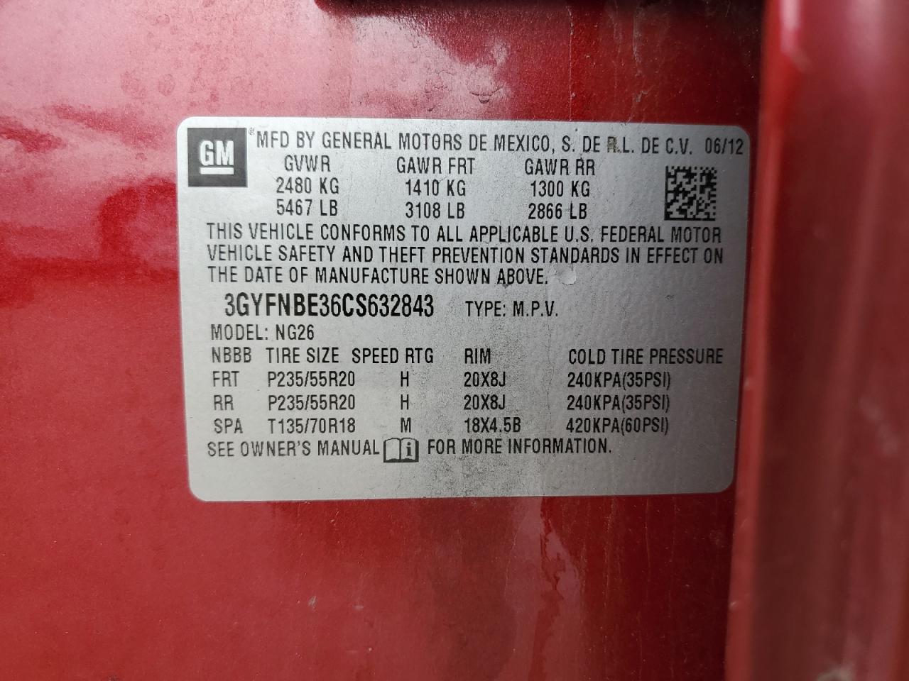 2012 Cadillac Srx Performance Collection VIN: 3GYFNBE36CS632843 Lot: 45255384