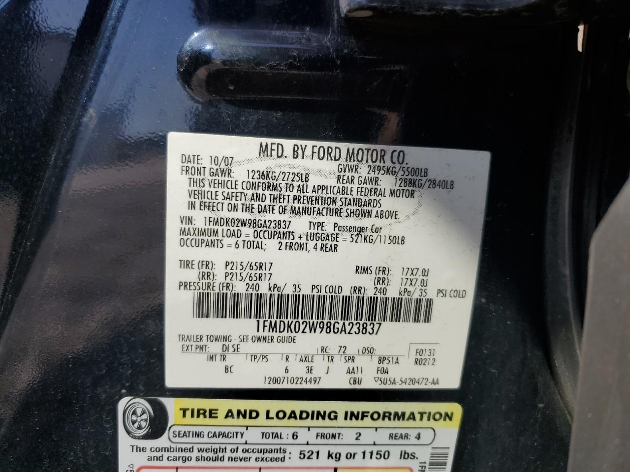 1FMDK02W98GA23837 2008 Ford Taurus X Sel