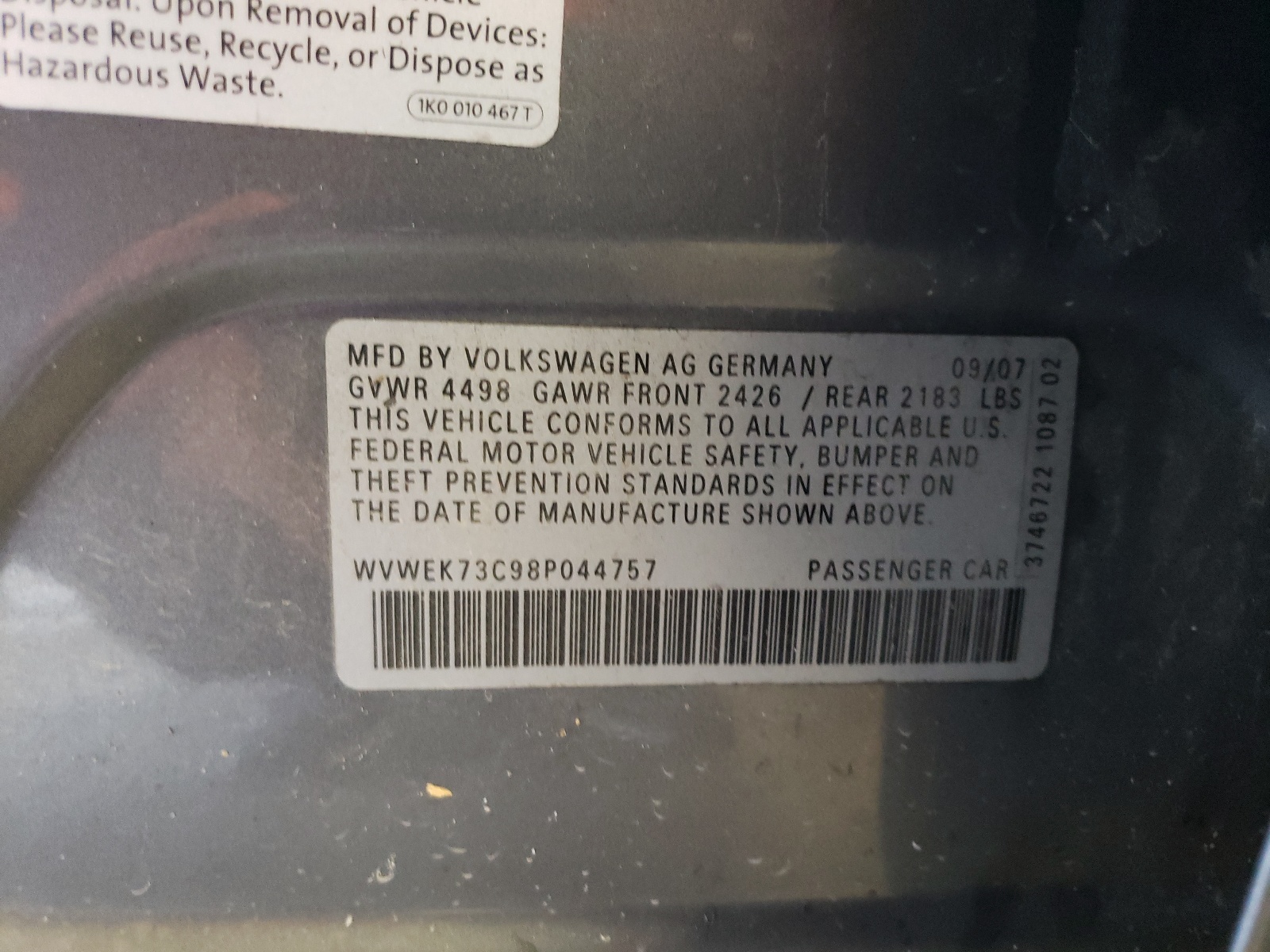 WVWEK73C98P044757 2008 Volkswagen Passat Lux