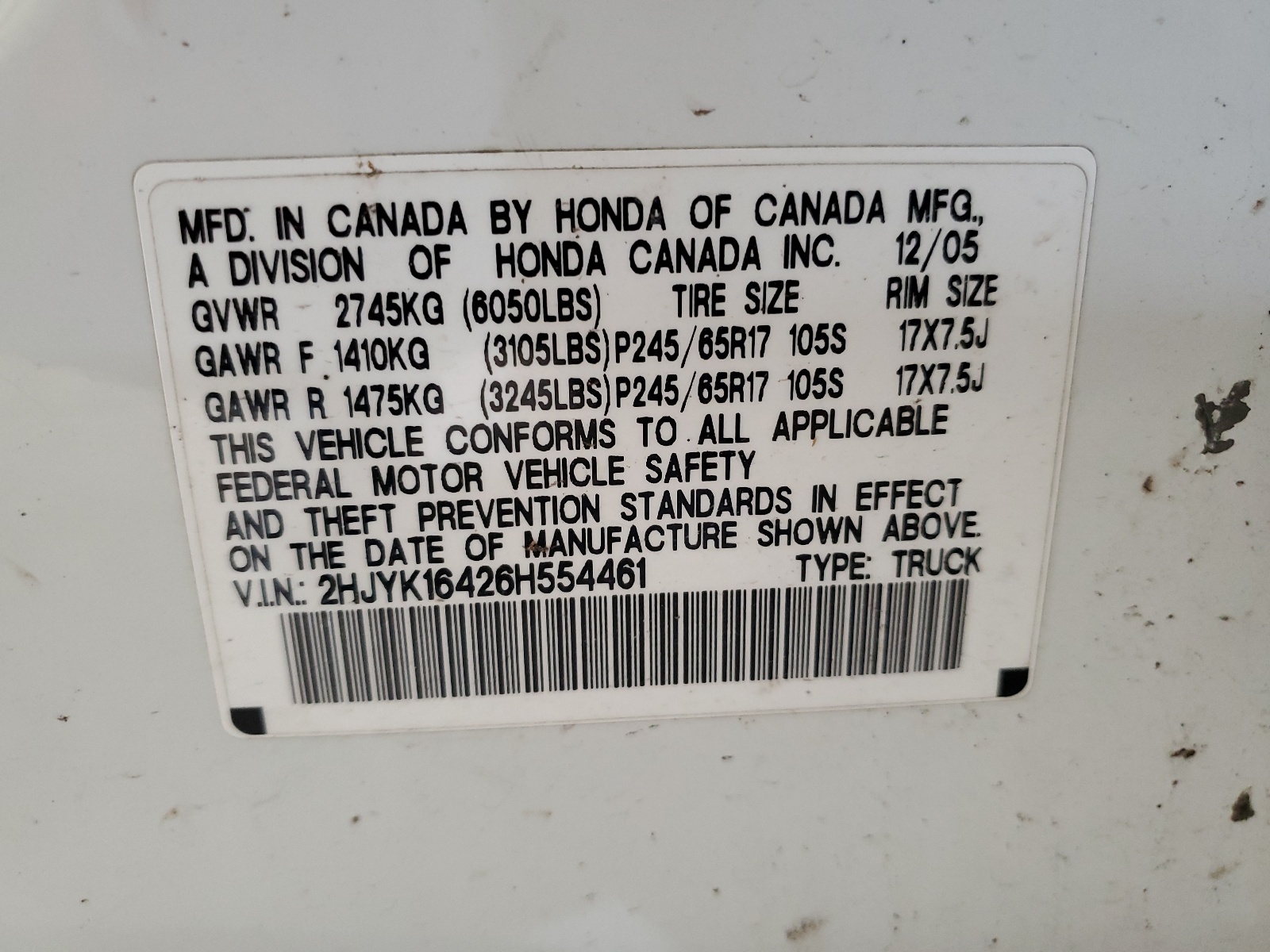 2HJYK16426H554461 2006 Honda Ridgeline Rts