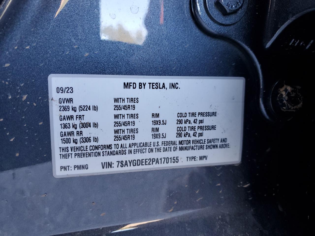 2023 Tesla Model Y VIN: 7SAYGDEE2PA170155 Lot: 46966864