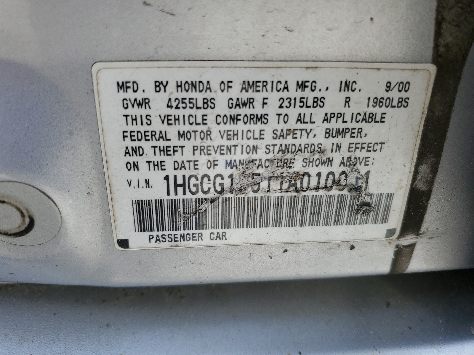 1HGCG16511A010051 2001 Honda Accord Ex