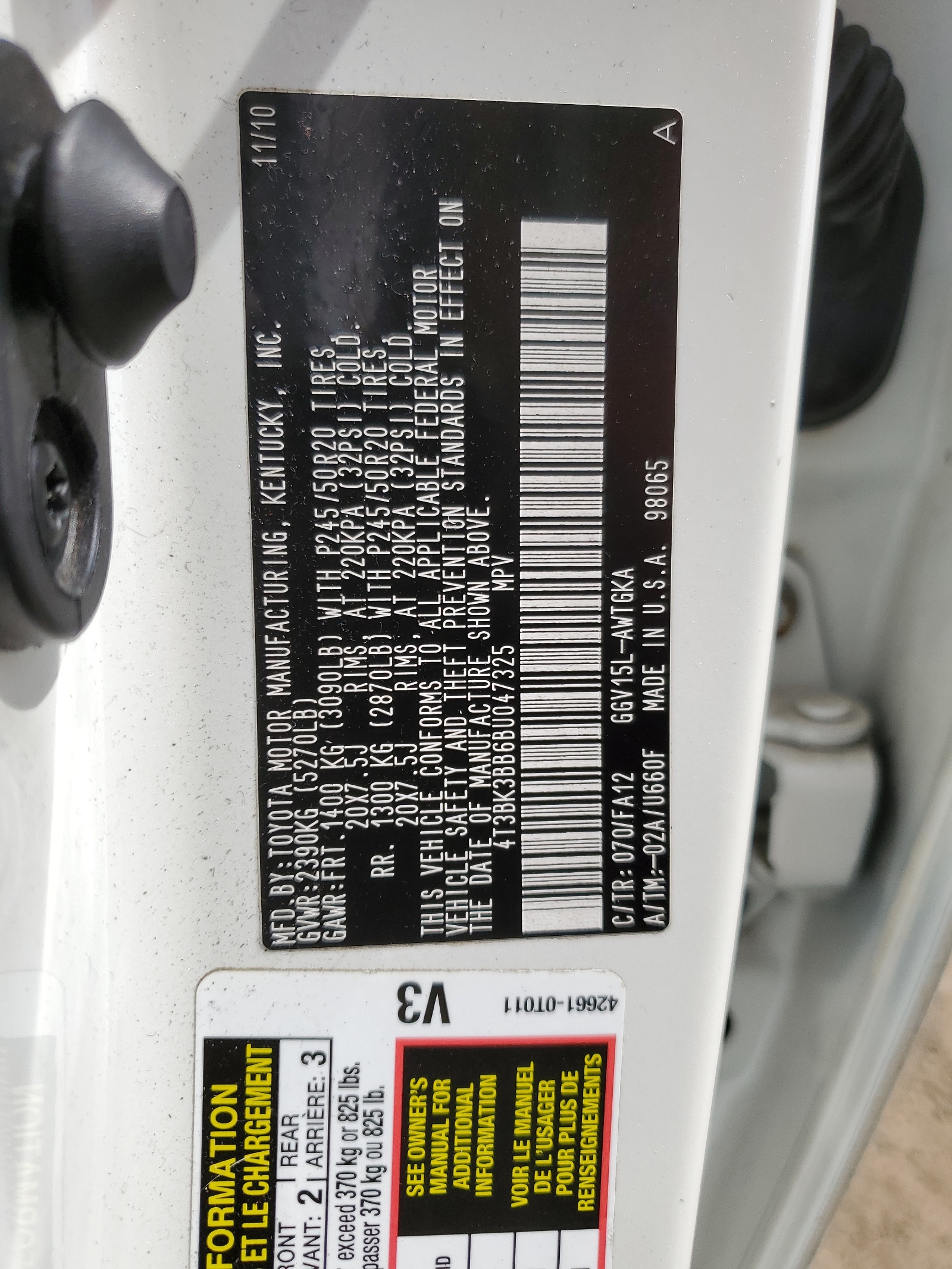 4T3BK3BB6BU047325 2011 Toyota Venza