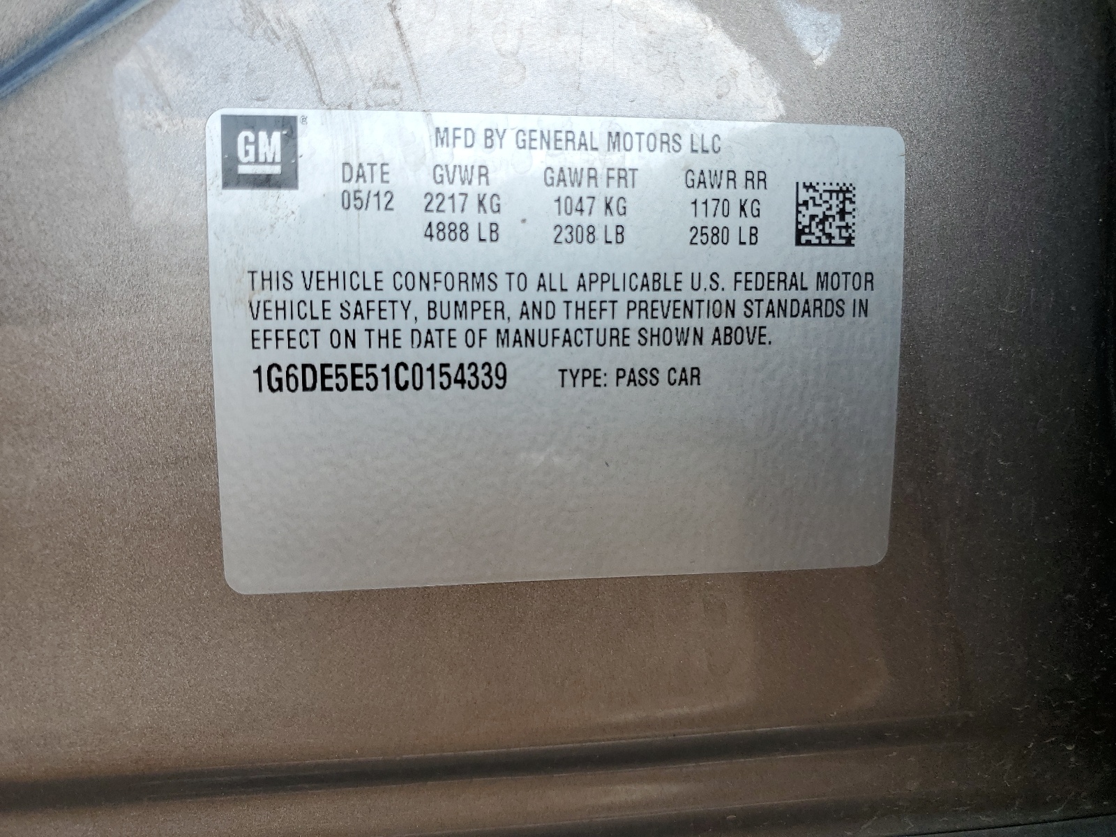 1G6DE5E51C0154339 2012 Cadillac Cts Luxury Collection