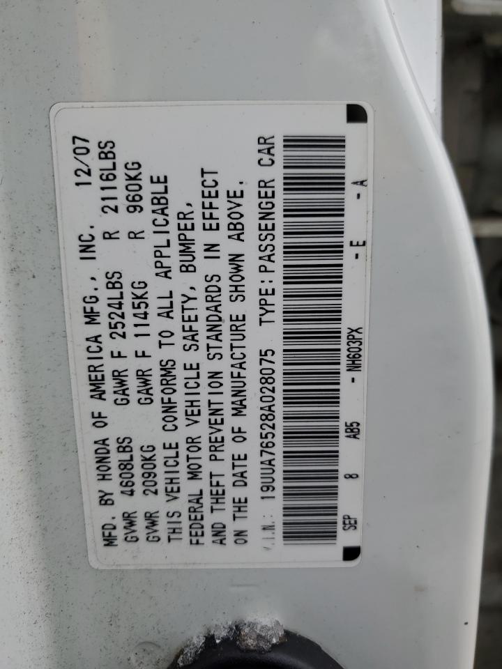 2008 Acura Tl Type S VIN: 19UUA76528A028075 Lot: 47679754