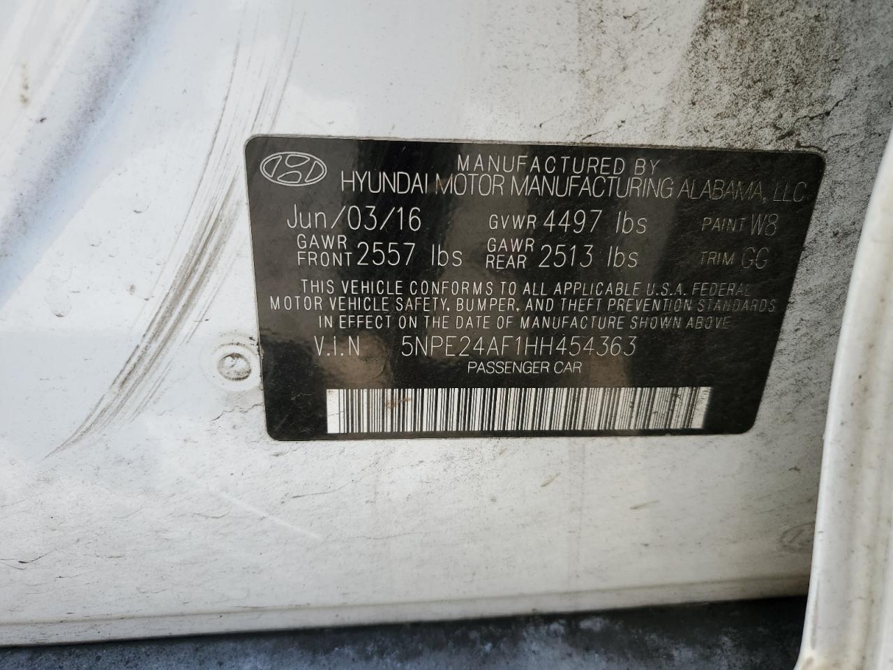 5NPE24AF1HH454363 2017 Hyundai Sonata Se