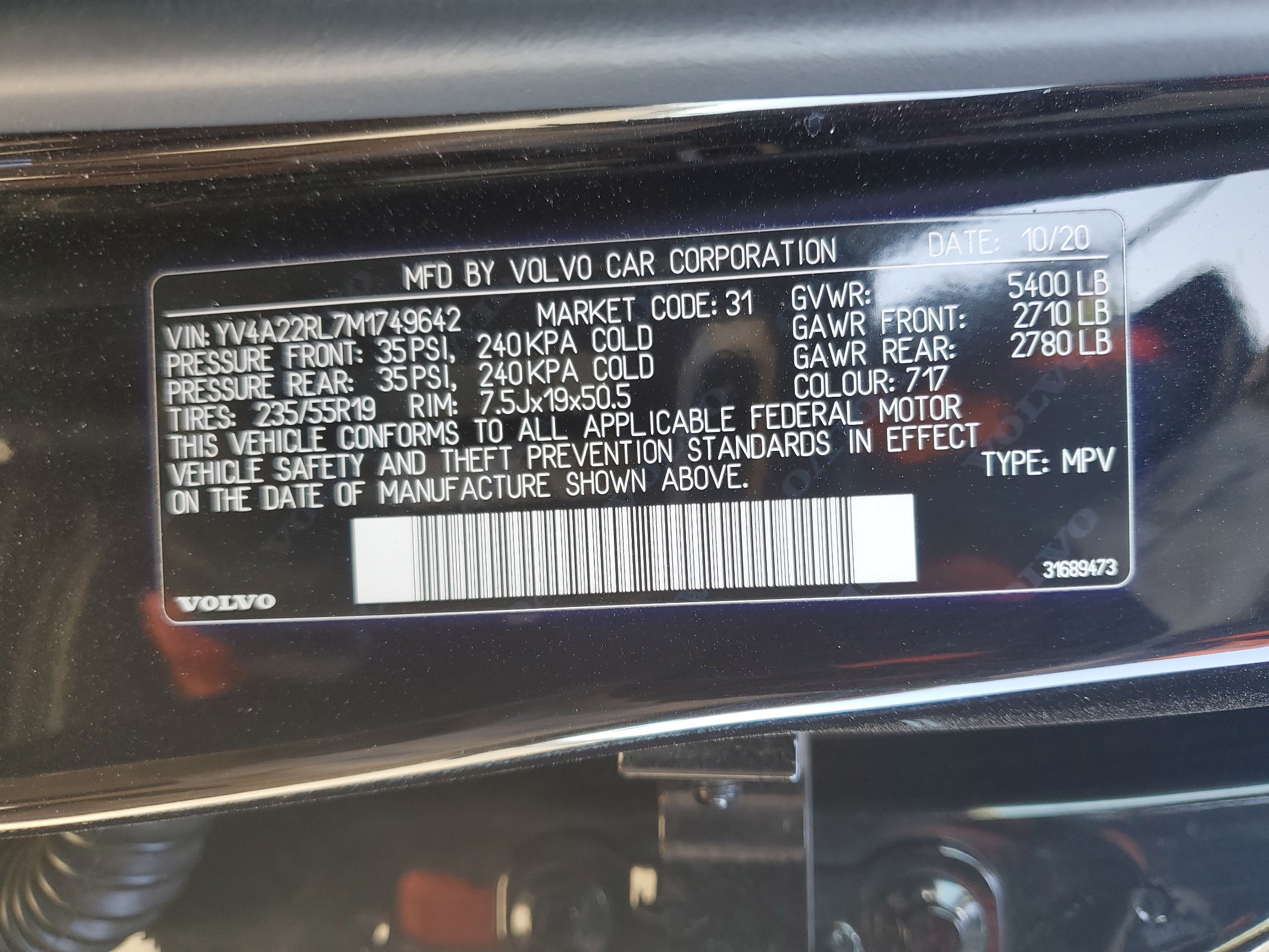 YV4A22RL7M1749642 2021 Volvo Xc60 T6 Inscription