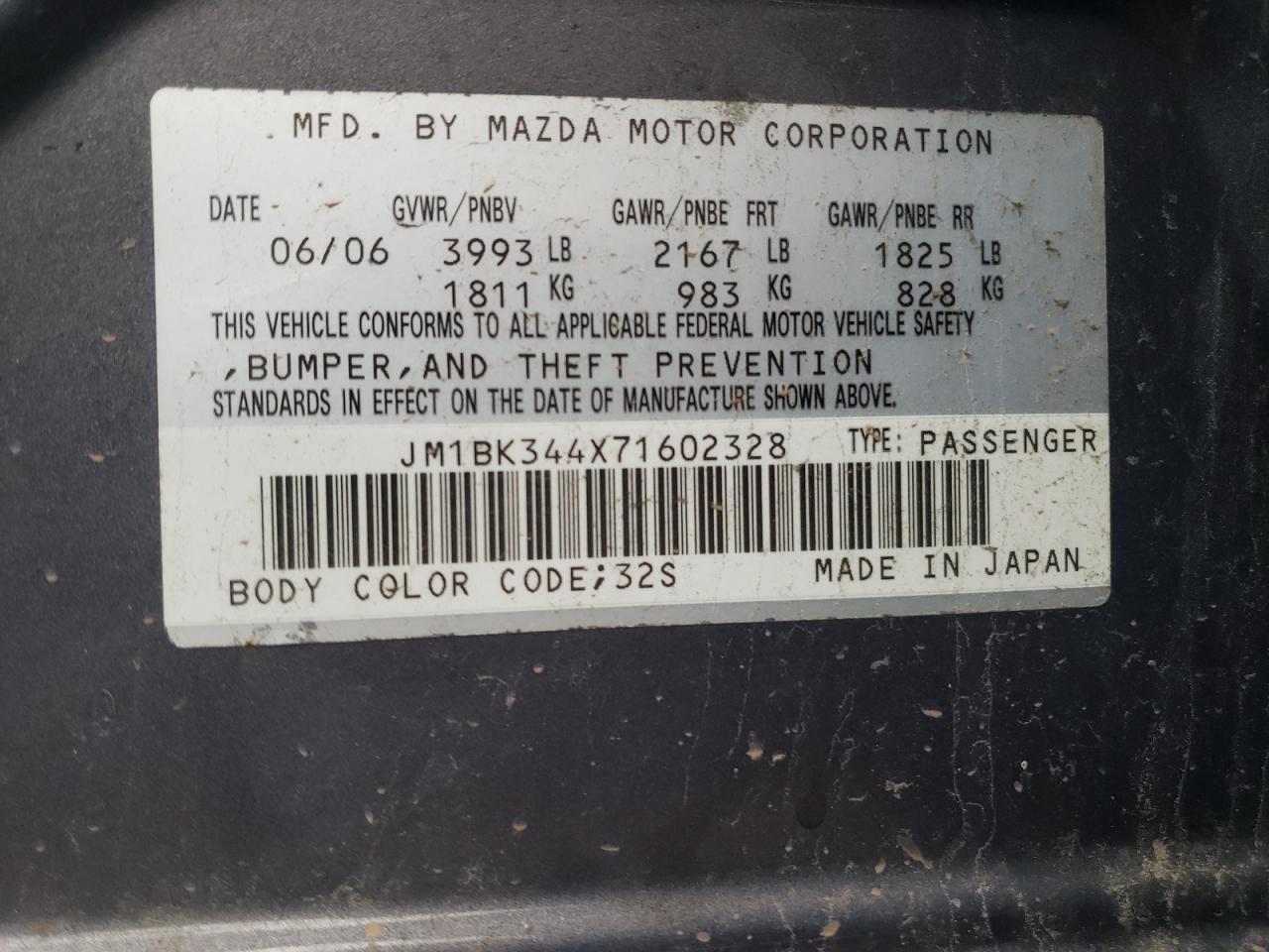 2007 Mazda 3 Hatchback VIN: JM1BK344X71602328 Lot: 48418204