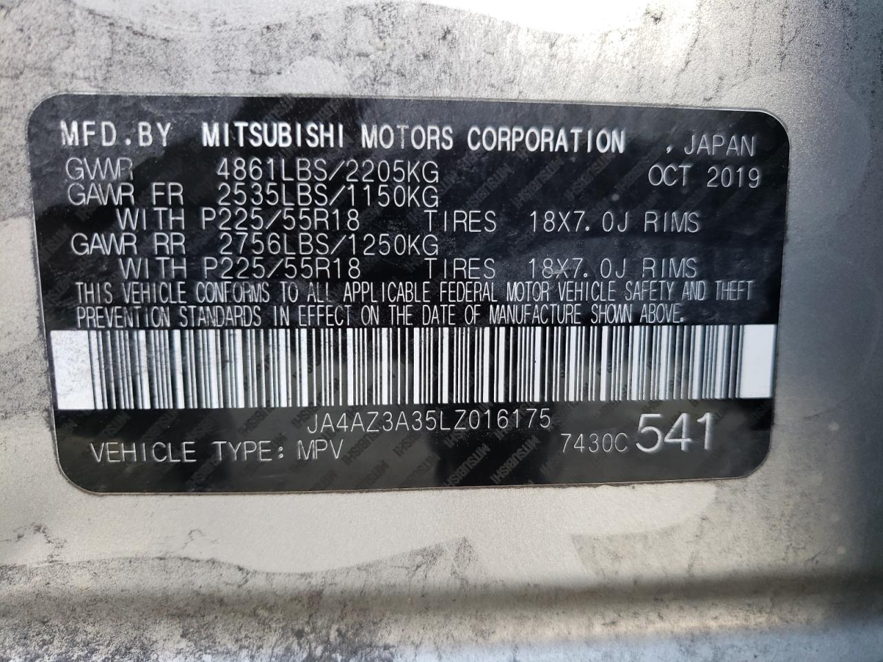 2020 Mitsubishi Outlander Se VIN: JA4AZ3A35LZ016175 Lot: 46991444