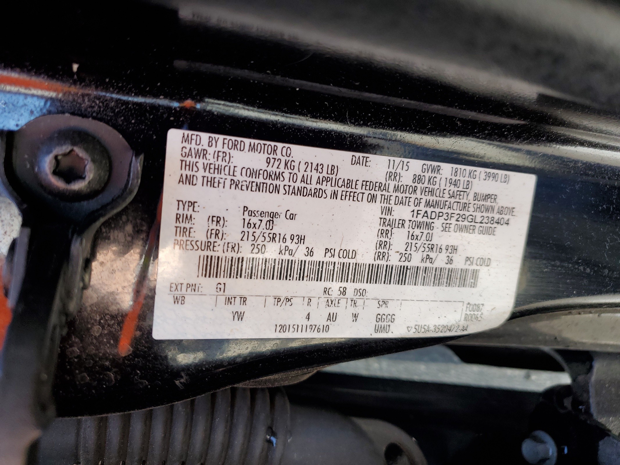 1FADP3F29GL238404 2016 Ford Focus Se