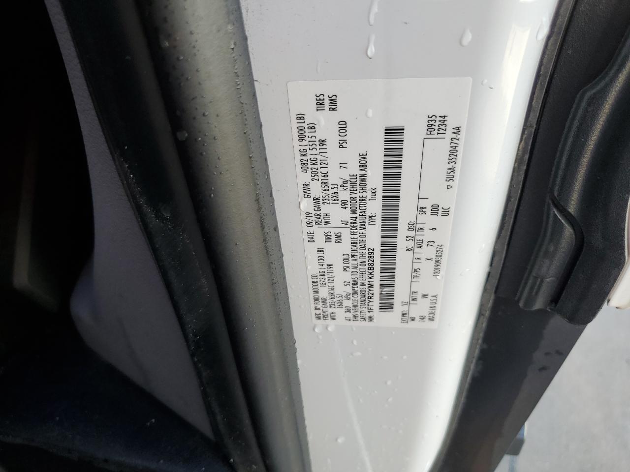 1FTYR2YM1KKB82892 2019 Ford Transit T-250