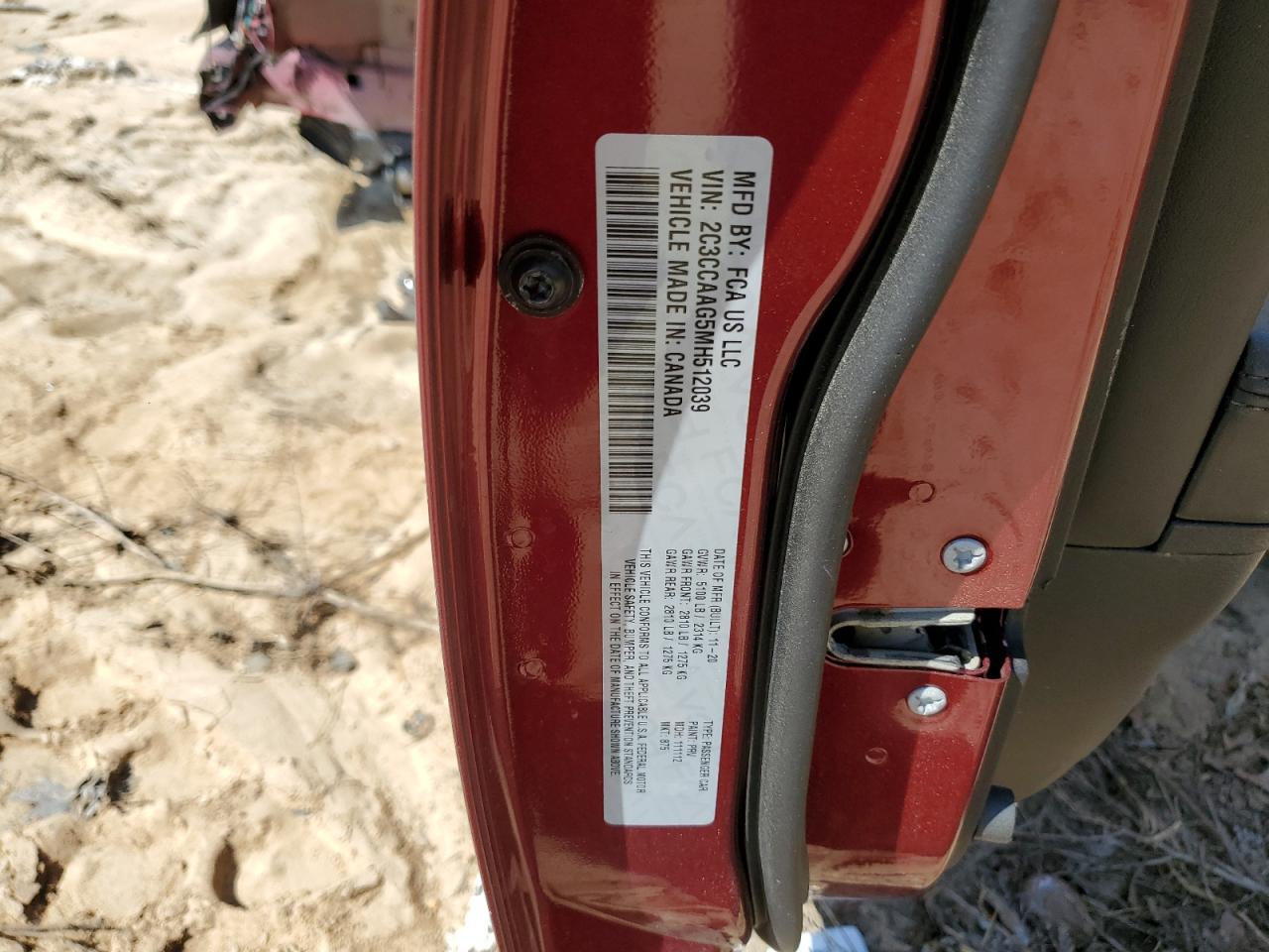 2021 Chrysler 300 Touring VIN: 2C3CCAAG5MH512039 Lot: 45859824