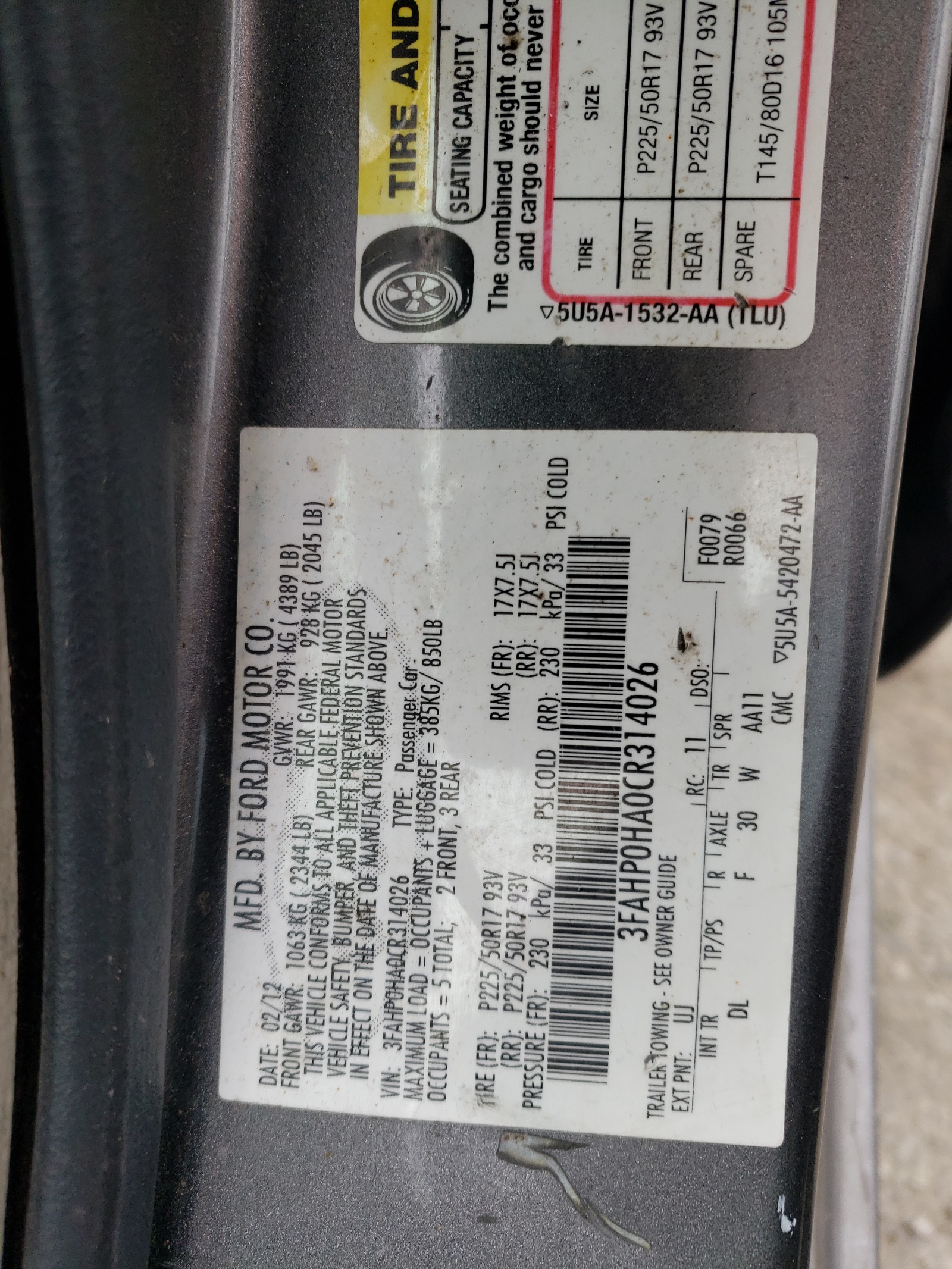 3FAHP0HA0CR314026 2012 Ford Fusion Se