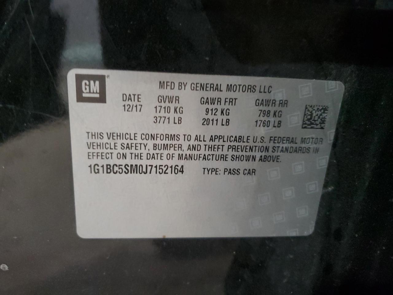 1G1BC5SM0J7152164 CHEVROLET CRUZE 2018