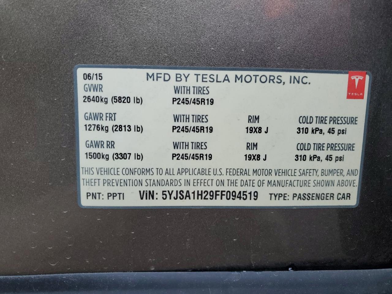 5YJSA1H29FF094519 2015 Tesla Model S 85D