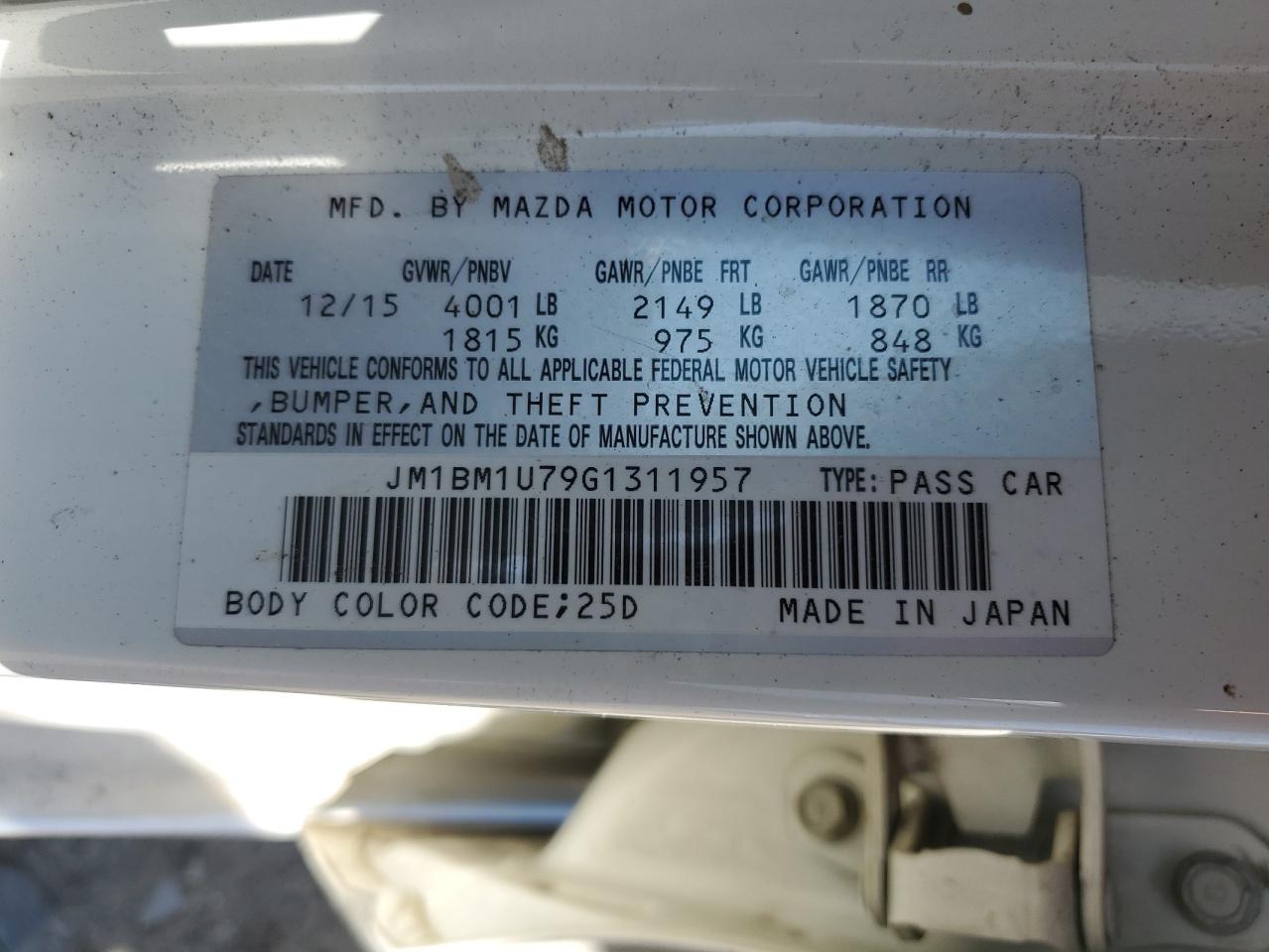 2016 Mazda 3 Sport VIN: JM1BM1U79G1311957 Lot: 62141774