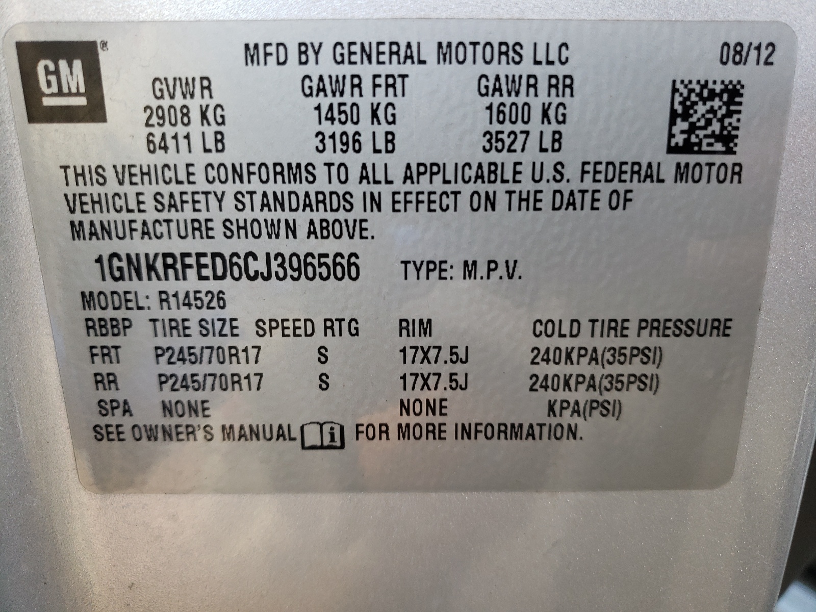 1GNKRFED6CJ396566 2012 Chevrolet Traverse Ls