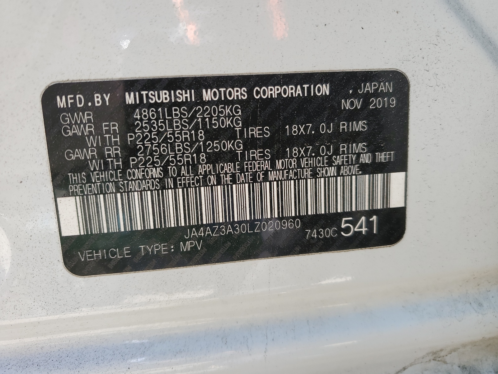 JA4AZ3A30LZ020960 2020 Mitsubishi Outlander Se