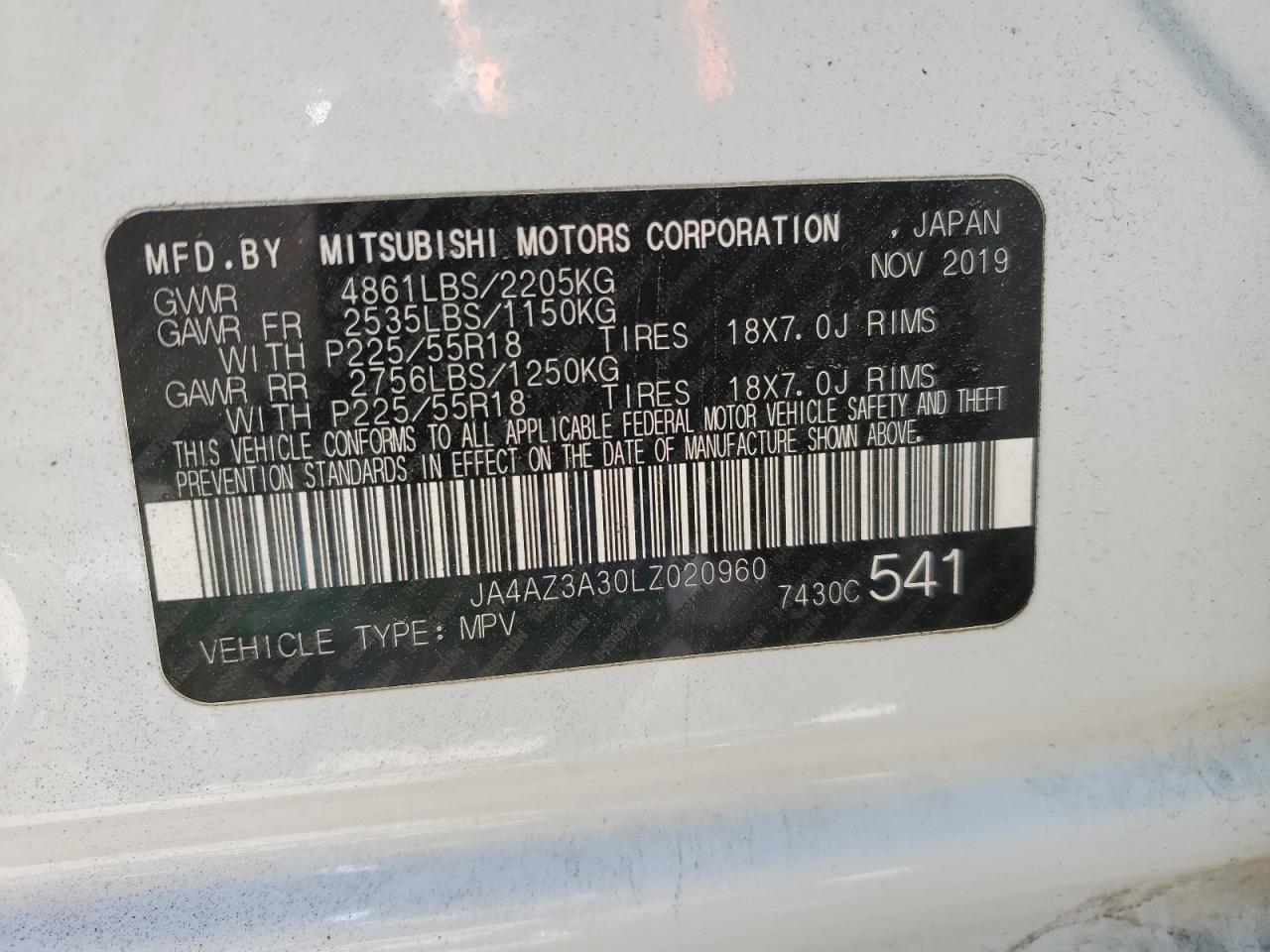 2020 Mitsubishi Outlander Se VIN: JA4AZ3A30LZ020960 Lot: 46621894