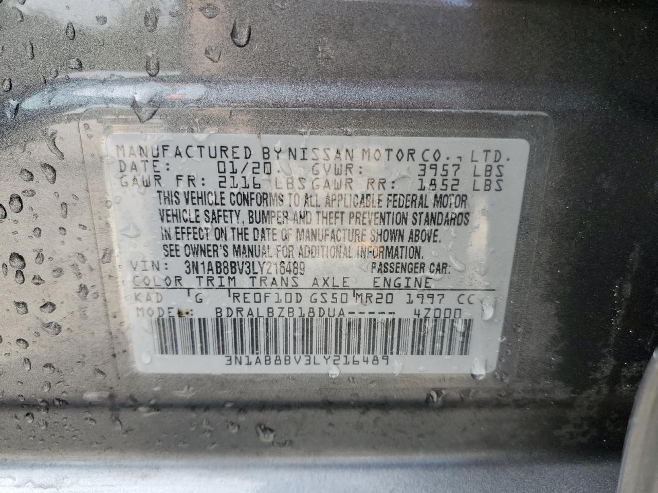 3N1AB8BV3LY216489 2020 Nissan Sentra S