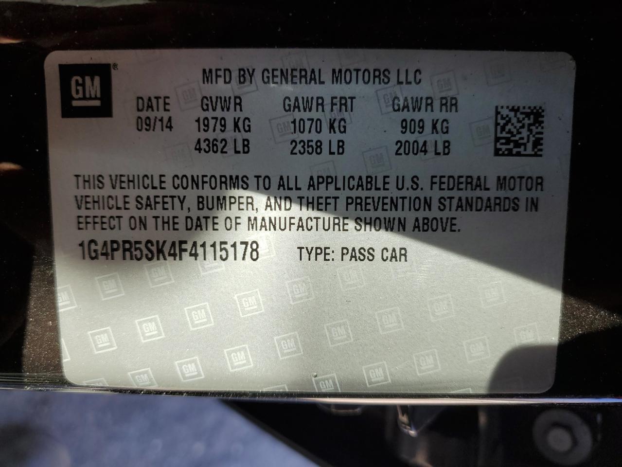 2015 Buick Verano Convenience VIN: 1G4PR5SK4F4115178 Lot: 49176654