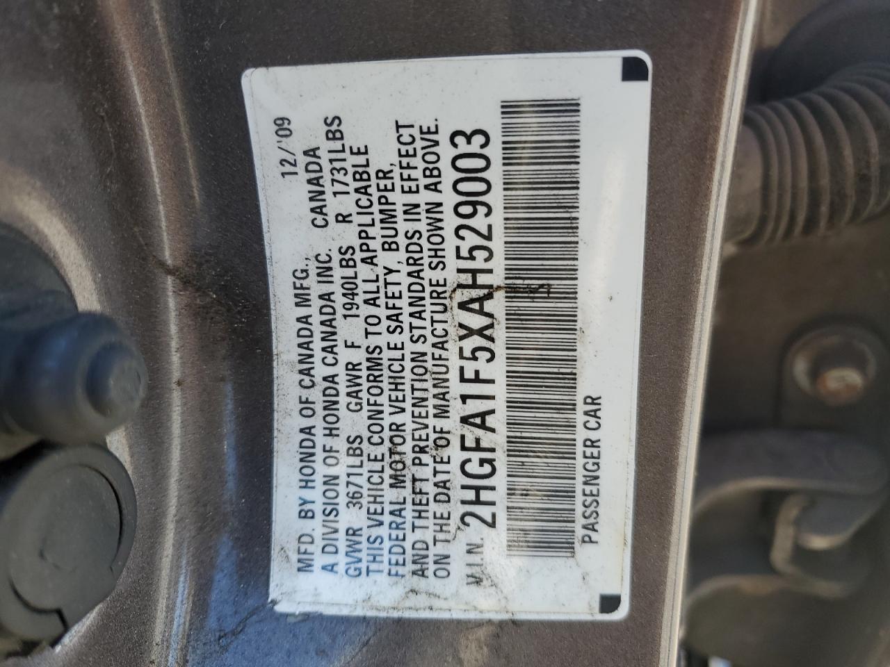 2010 Honda Civic Lx VIN: 2HGFA1F5XAH529003 Lot: 47974764