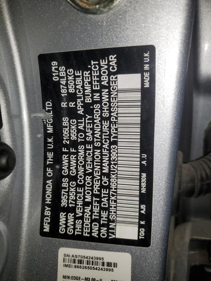 SHHFK7H68KU213903 2019 Honda Civic Ex